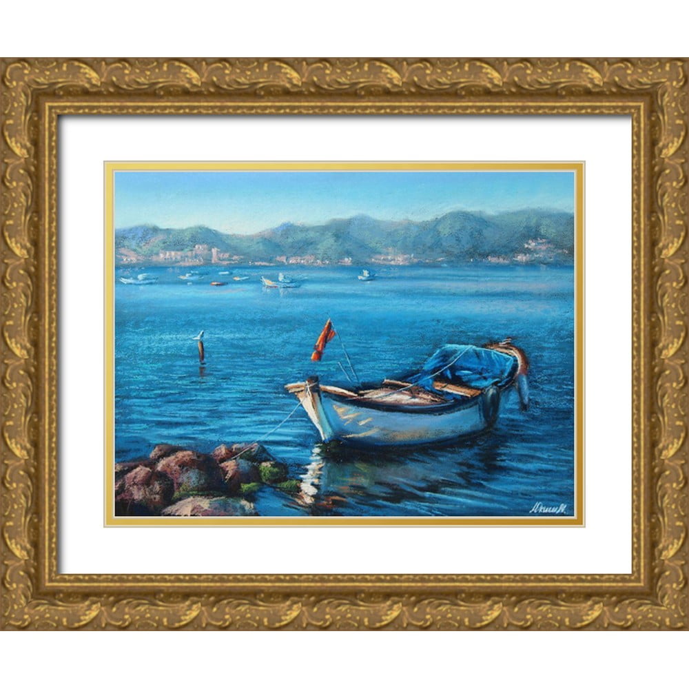 Yukish Marina 18x15 Gold Ornate Wood Framed with Double Matting Museum Art Print Titled - Fishing Boat