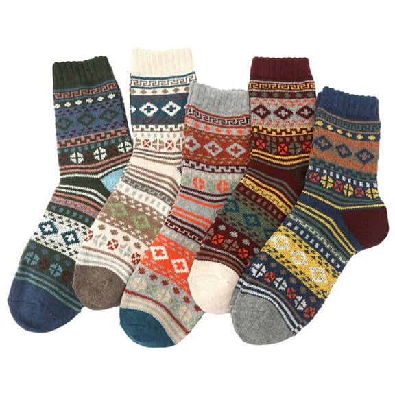 Dinheiro 5 Pairs Men's Winter wool dacron Socks,Warm Soft Full Cushion Crew Socks--Double thick needle-Mixed color,Mixed color