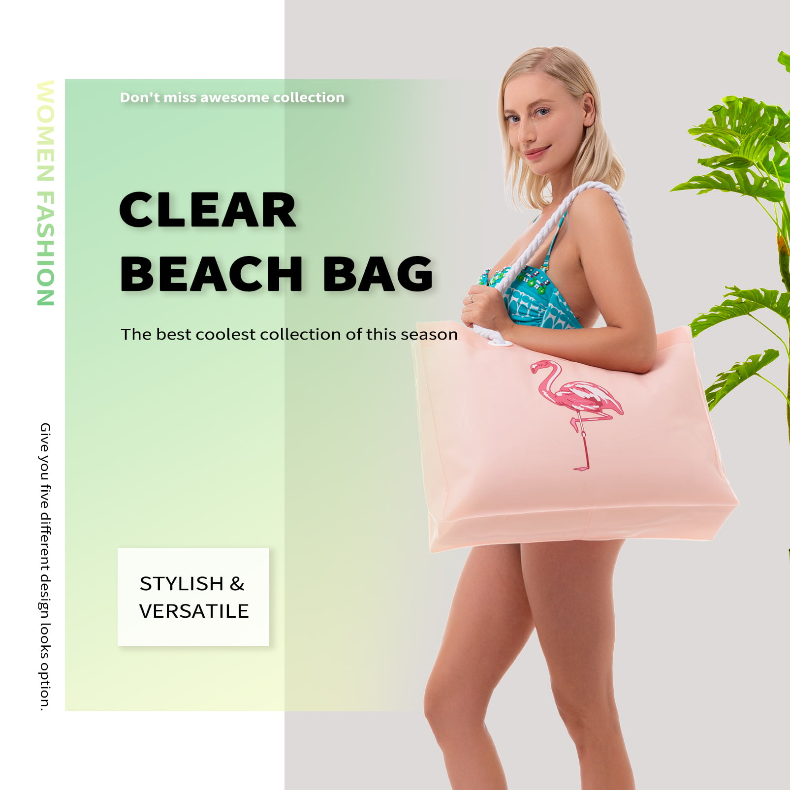 Sweetude Clear Beach Tote Bag Transparent PVC Beach Bag Women's Large Tote Bag Waterproof Stadium Bags for Summer Pool Party
