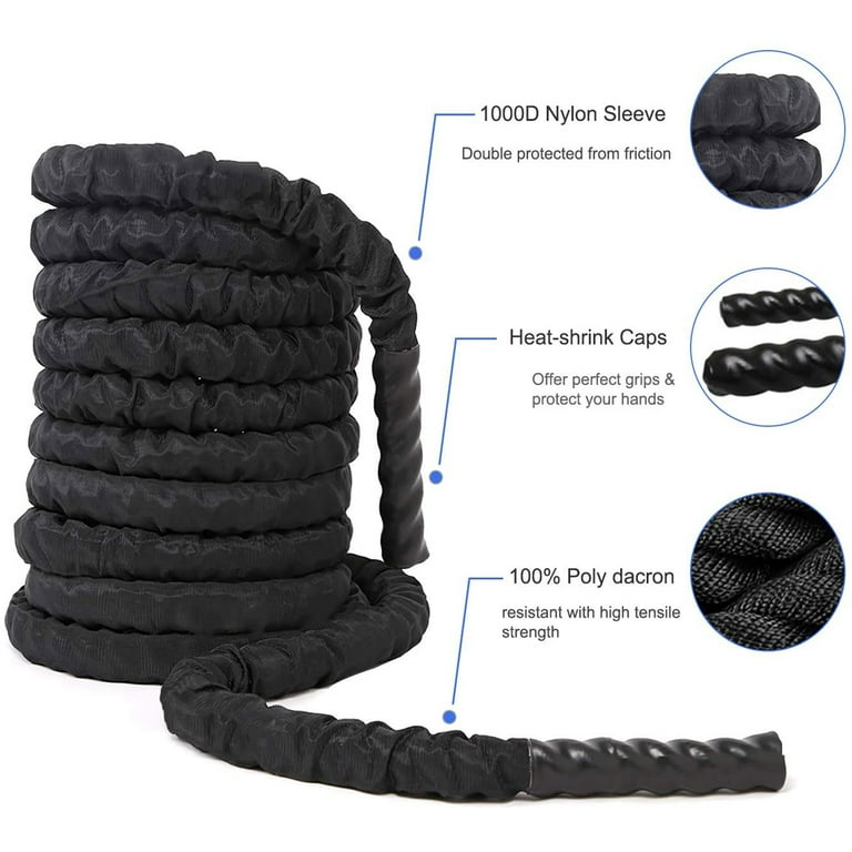 Upgraded Battle Rope with Protective Cover, Heavy Battle Exercise Training  Rope 30ft Battle Ropes, Workout Rope for Strength Training Home Gym Outdoor  Cardio Workout Equipment,Black 