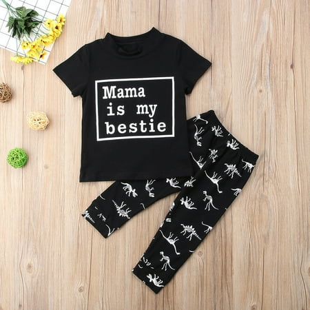 2pcs Toddler Infant Baby Boy Summer T-shirt Tops+Long Pants Outfit Clothes Set