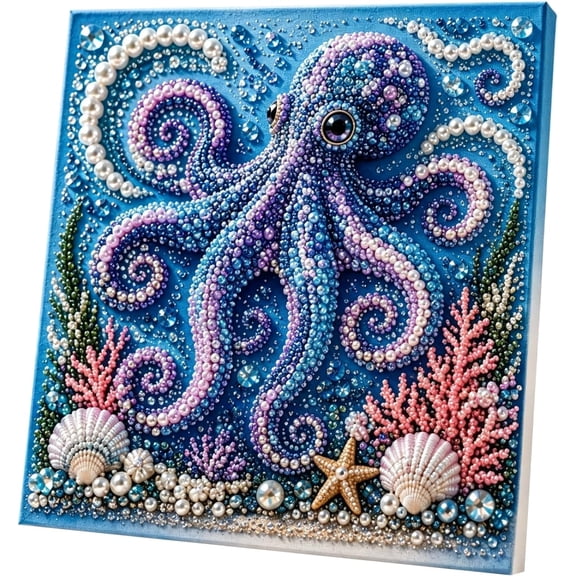 Ocean Theme Pearl Art DIY Kit, Octopus Wave 3D Pearl Craft Kit for Adults, Sparkling Coastal Pearls Mosaic Art with Pearls & Rhinestones, DIY Home Wall Decor Gift (Octopus-2)
