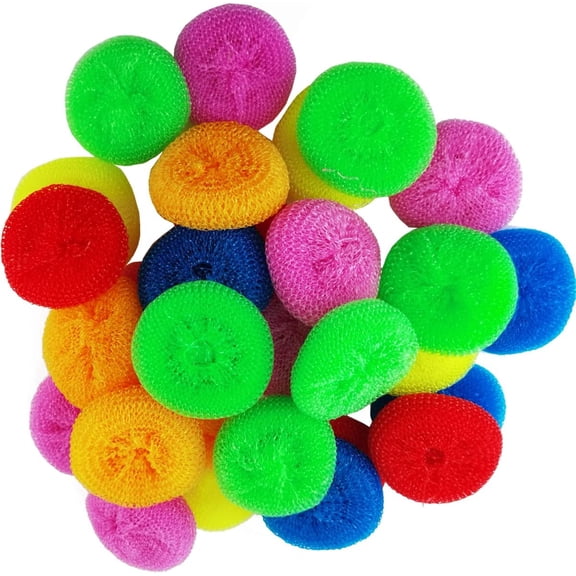 30PCS Plastic Dish Scrubbers for Dishes Plastic Pot Round Scrubber Scouring Pad Nylon Dish Scrubber, Poly Mesh Scouring Dish Pads Non Scratch Scrubbers(Random color)
