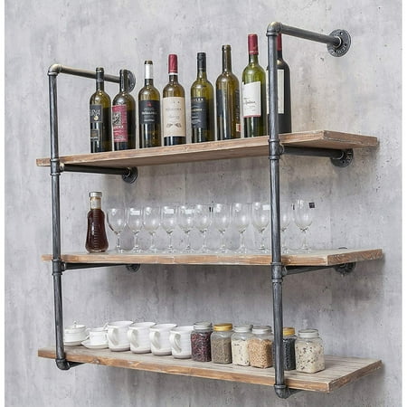 

Industrial wall-mounted iron floating tube shelf/shelf/rack/storage/bookcase/stand Diy open bookcase/kitchen/office shelf vintage black (4 shelf brackets wood panel not included)