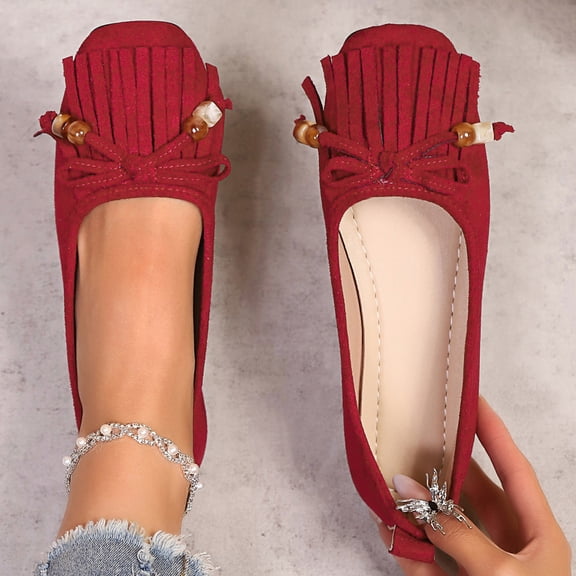 Xucatan Fashion Fringe Bow Loafers for Women, Breathable Cushioned Flats, Versatile Casual Walking Shoes for Work Weekend Gift