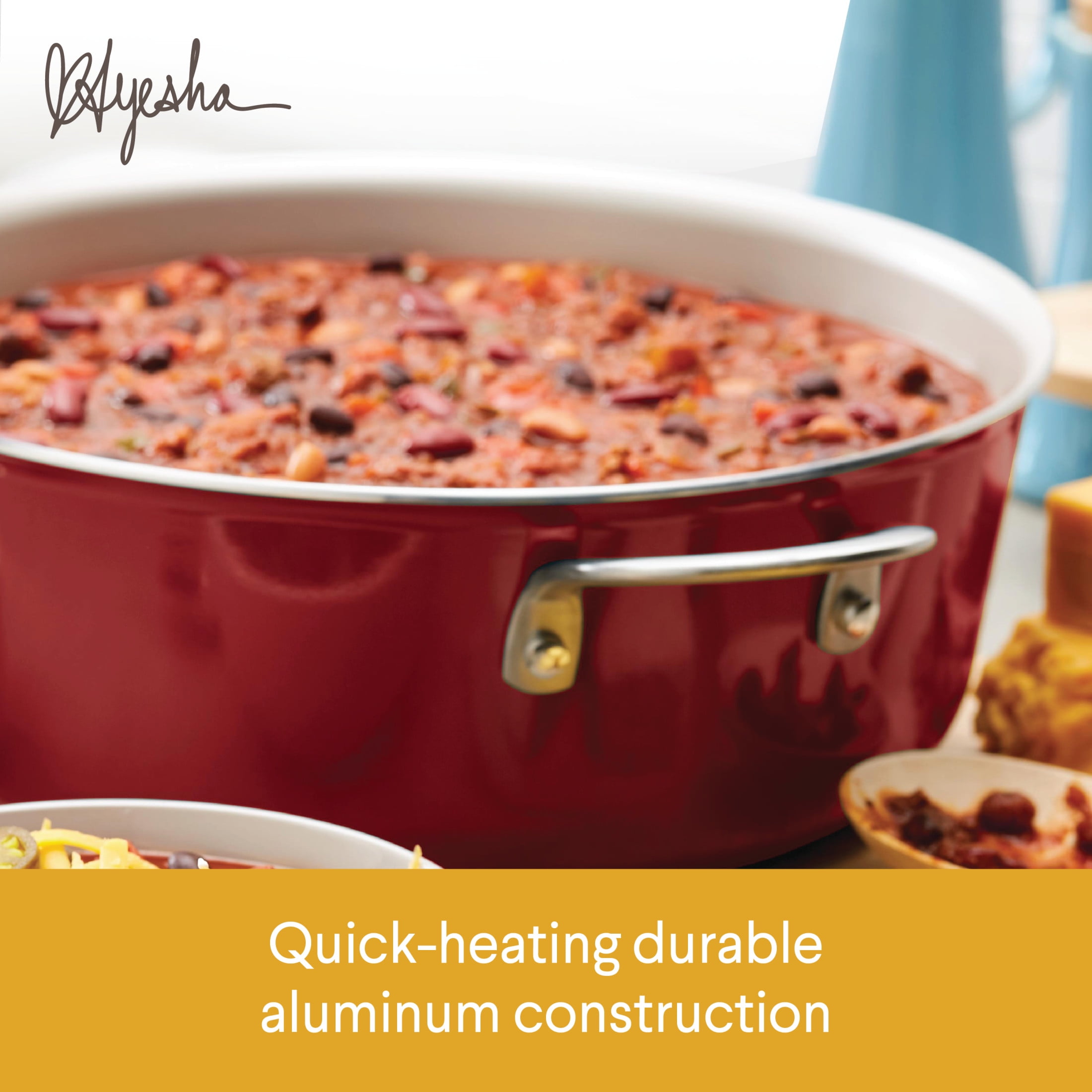 Ayesha Curry Home Collection 9 Pc Porcelain Enamel Nonstick Cookware Pots and Pans Set, Sienna Red