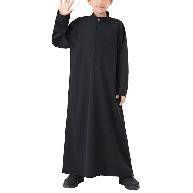 Boys' Lightweight Muslim Robe - Breathable Arab Middle Eastern Thobe with Pockets, Zip-Up Loungewear for Summer