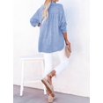 thumbnail image 4 of Womens Casual Button V Neck Long Sleeve Shirts Oversized Solid Blouses Tops  Blue 4XL, 4 of 5