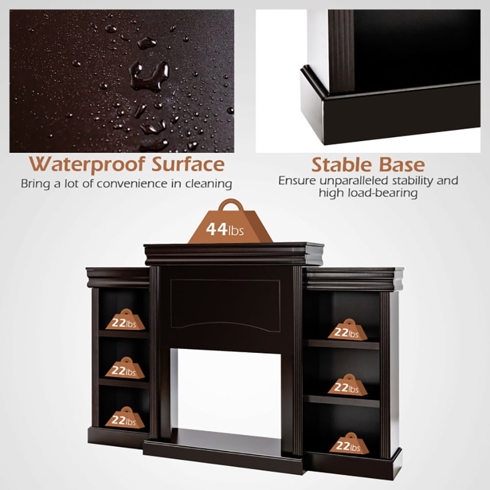 Finihen TV Stand, TV Cabinet, 70 Inch Modern Fireplace Media Entertainment Center with Bookcase, Media Entertainment Center with Storage, for Living Room, Bedroom, Brown