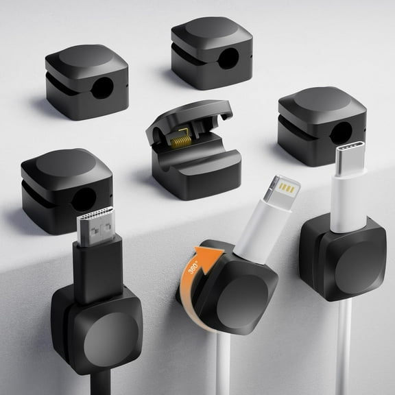 Rotatable Cord Organizer, Enhanced Spring Cable Clips, Strong Adhesive Cable Management, Desk Cord Holder for Nightstand, Office Accessories and Car (8*White)