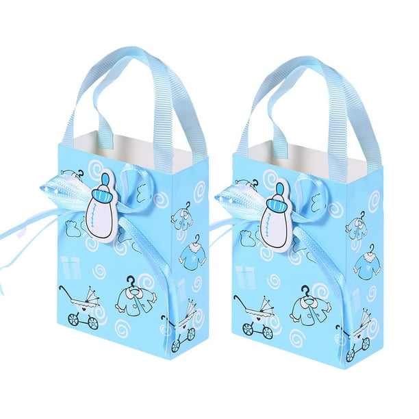 KAKOWELY 12 bolsas de papel portátiles con diseño de dibujos animados para dulces, para bodas, cumpleaños, fiestas, color azul.