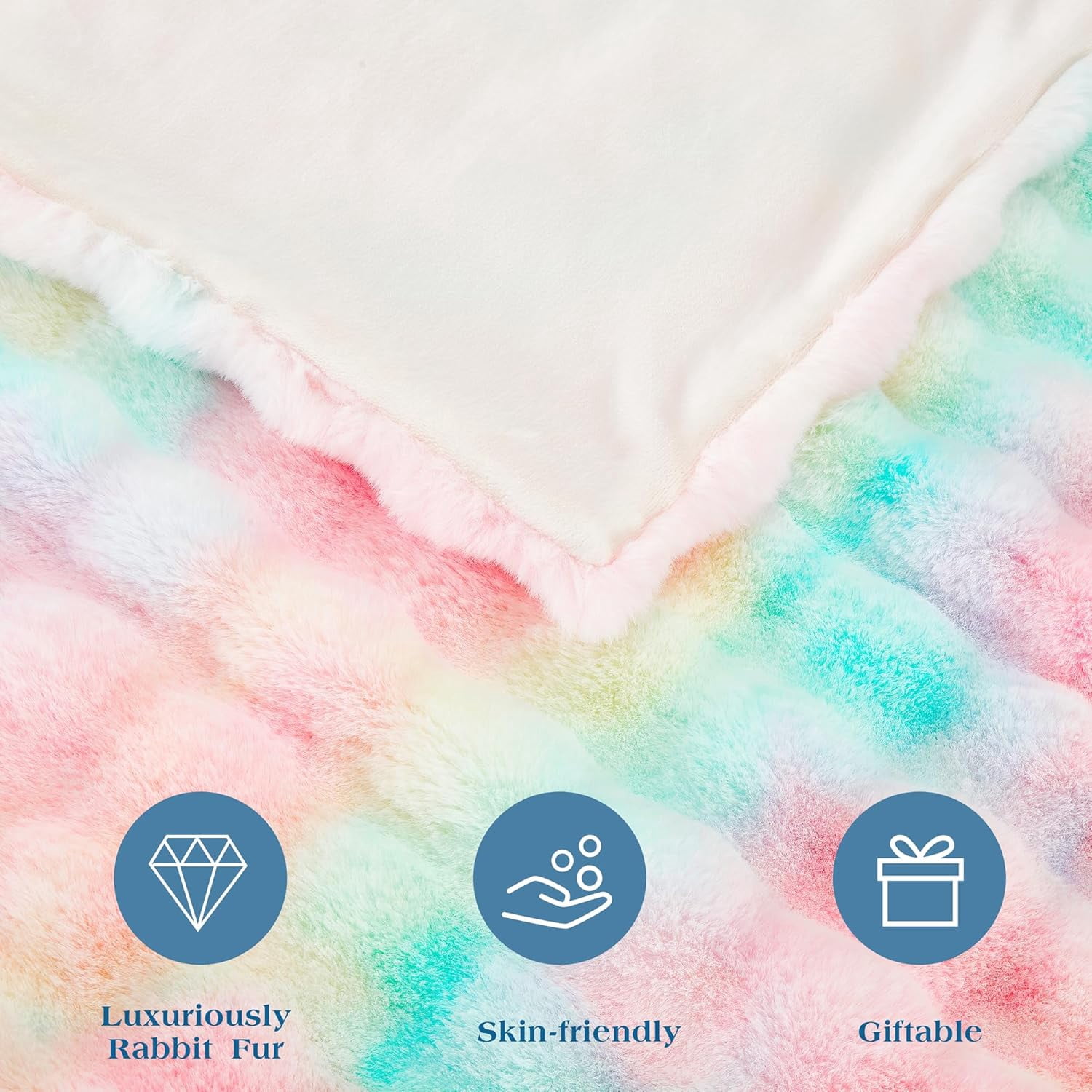 JONIYEAR Soft Decorative Colorful Bubble Faux Rabbit Fur Throw Blanket 50" x 60", Extra Thick Textured Warm Fluffy Blanket,Luxury Shaggy Cute Cozy Fuzzy Furry Lap Blanket for Couch Women Girl,Rainbow