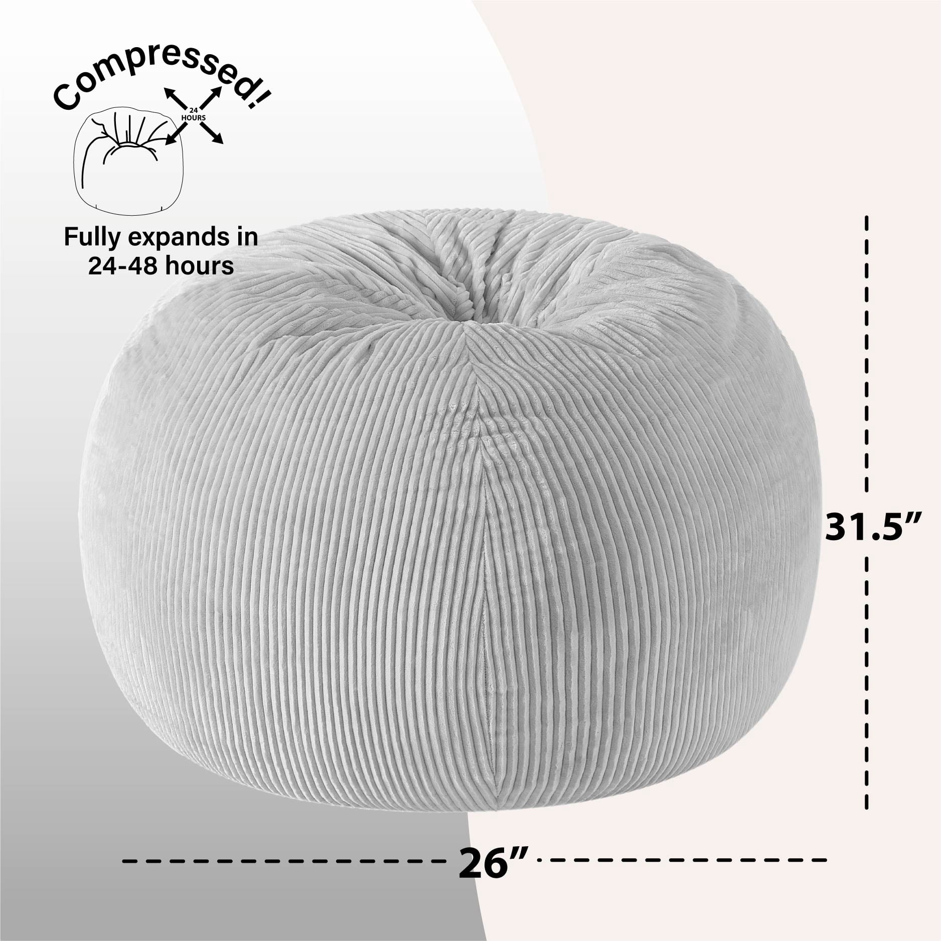 Urban Shop , Ribbed Compressed Foam Kids and Teen Chair, Platinum Silver