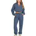 thumbnail image 2 of qolati Women 2 Piece Outfits Half Zip Oversized Crop Sweatshirt Jogger Pants Tracksuit Casual Long Sleeve Matching Set Y2K Sweatsuit, 2 of 6