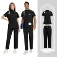 thumbnail image 4 of Unisex Solid Medical Scrub Set Stand Collar Dental Clinic Uniform for Nurses Surgeons Hospital Workwear with Pockets, 4 of 7