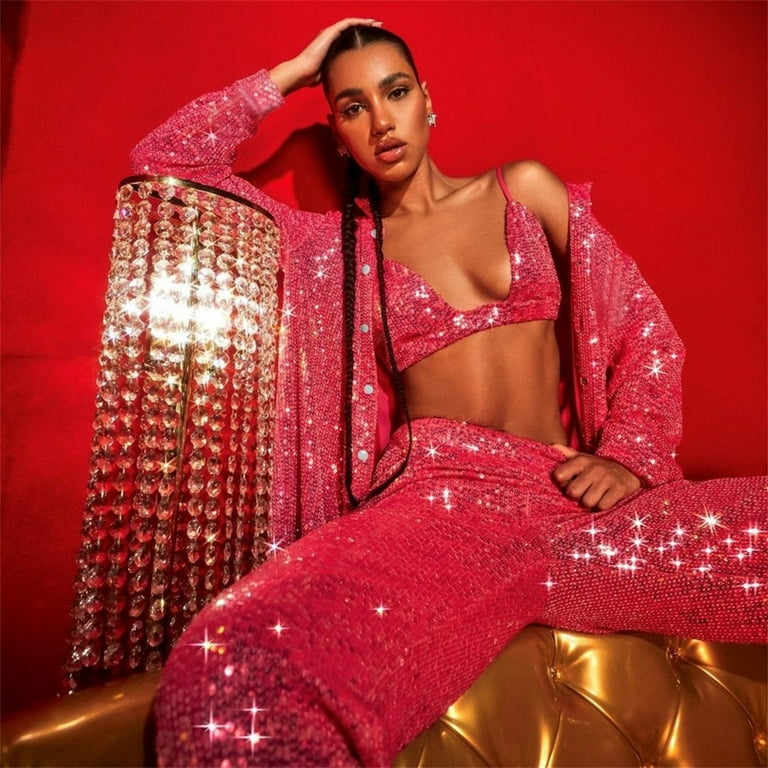 Women's Two Piece Fall Sets Solid Color Sequin Fashion Women's Two Piece Fall Sets Solid Color Sequin Fashion