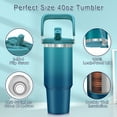 thumbnail image 5 of JOUALY 40oz Tumbler with Handle and Flip Straw Lid, Leak Proof Vacuum Insulated Stainless Steel Travel Mug, Water Bottle Insulated for School, Home, Fit in Car Cup Holder（Dark green）, 5 of 7