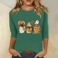 thumbnail image 2 of WTOBBY Women's Round Neck Halloween Printed Fashion Top with 3/4 Sleeve, Casual Loose Fit Blouse for Fall Season, Comfortable Daily Wear Apparel and Holiday,Green XL, 2 of 5