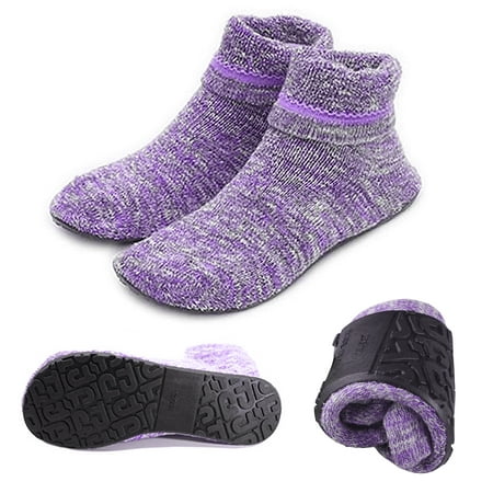 

Women Winter Non Skid Knit Quarter Hospital Slipper Socks with Rubber Gripper Bottom