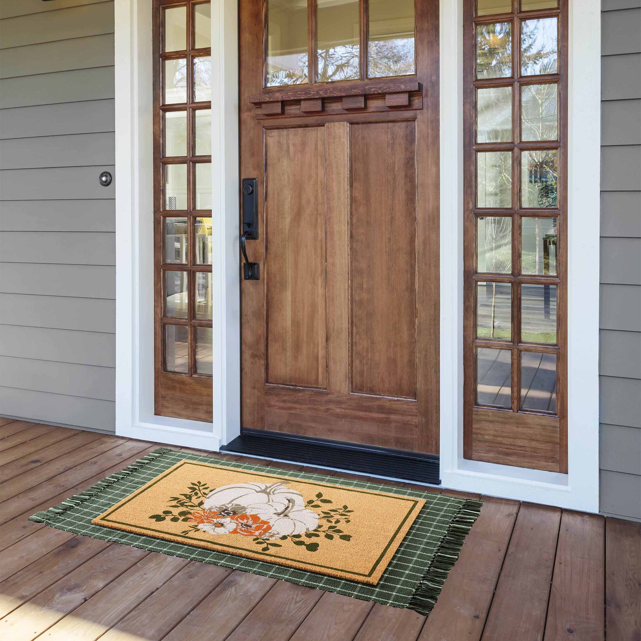 My Texas House Dark Green Plaid Indoor/Outdoor Layering Rug, 38" x 58"