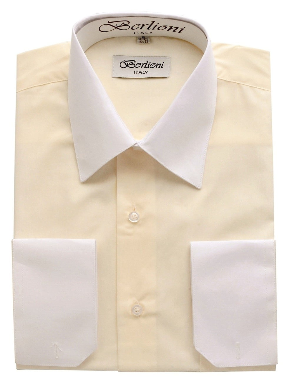 Berlioni Italy White Collar & Cuffs Mens Two Tone Dress Shirt 19 Colors