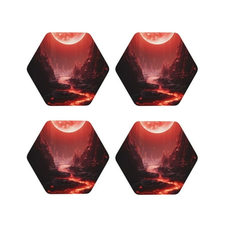 

Tideii Red Moon Lava for Leather Coasters 4 Pieces Anti-fouling and Anti-scalding Decorative Coasters Suitable for Restaurants Kitchens Coffee Shops-Hexagon