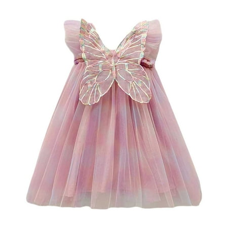 

Kids Children Girls Summer Sleeveless Mesh Back Butterfly Princess Dress Party Clothes Stylish Leisure Comfy Streetwear