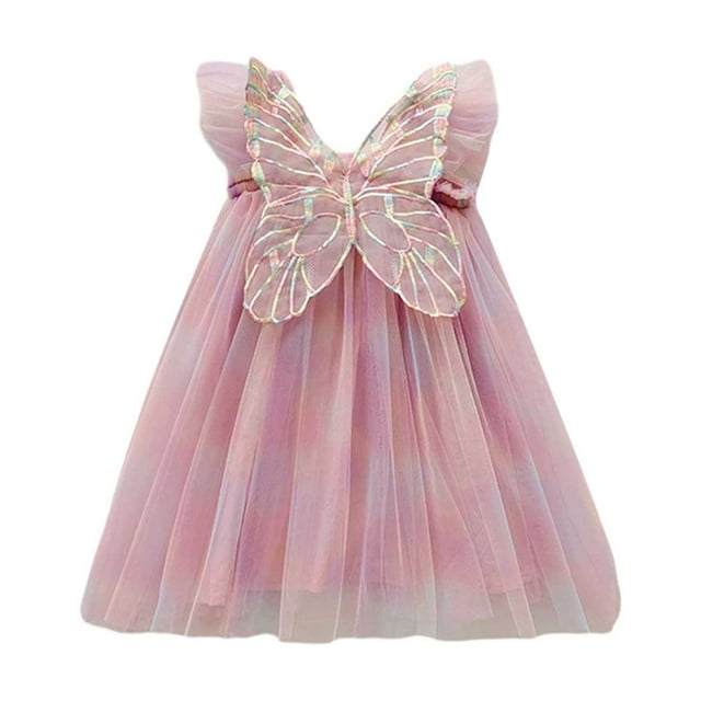 Hfolob Robes pour Filles Enfants Été Sans Manches Dos en Maille Robe Princesse Papillon Vêtements de Fête