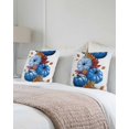 Blue Pumpkin Leaf 16x16 Pillow Covers Set of 2, Thanksgiving Strip