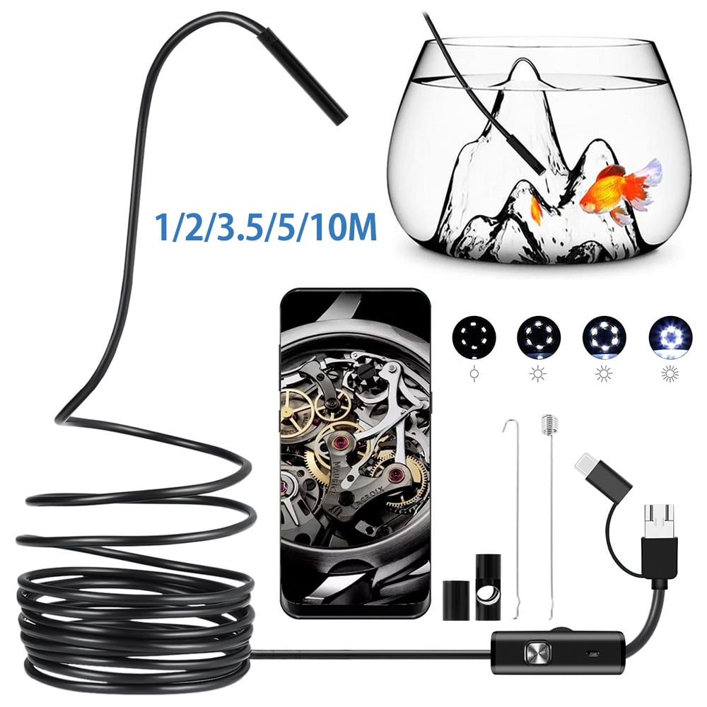 Endoscope 7MM Spiral Head,Wireless Endoscope USB Endoscope Waterproof 3 in 1 USB Viewing Endoscope HD Inspection Camera with LED Light for Mobile Phone Tablet PC Size : 3.5M 
