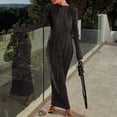 thumbnail image 4 of WRKEKC Womens Dresses Casual Solid Color Long Sleeve Round Neck Knee Length Dress for Fall Winter Soft Knit Fabric Relaxed Fit with Side Pockets, 4 of 7