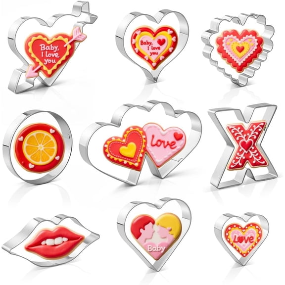 Valentine’s Day Heart Cookie Cutter Set, Cookie Cutters 9 Pieces, Stainless Steel Metal Heart Shapes Cookie Cutters Molds for Valentine Anniversary