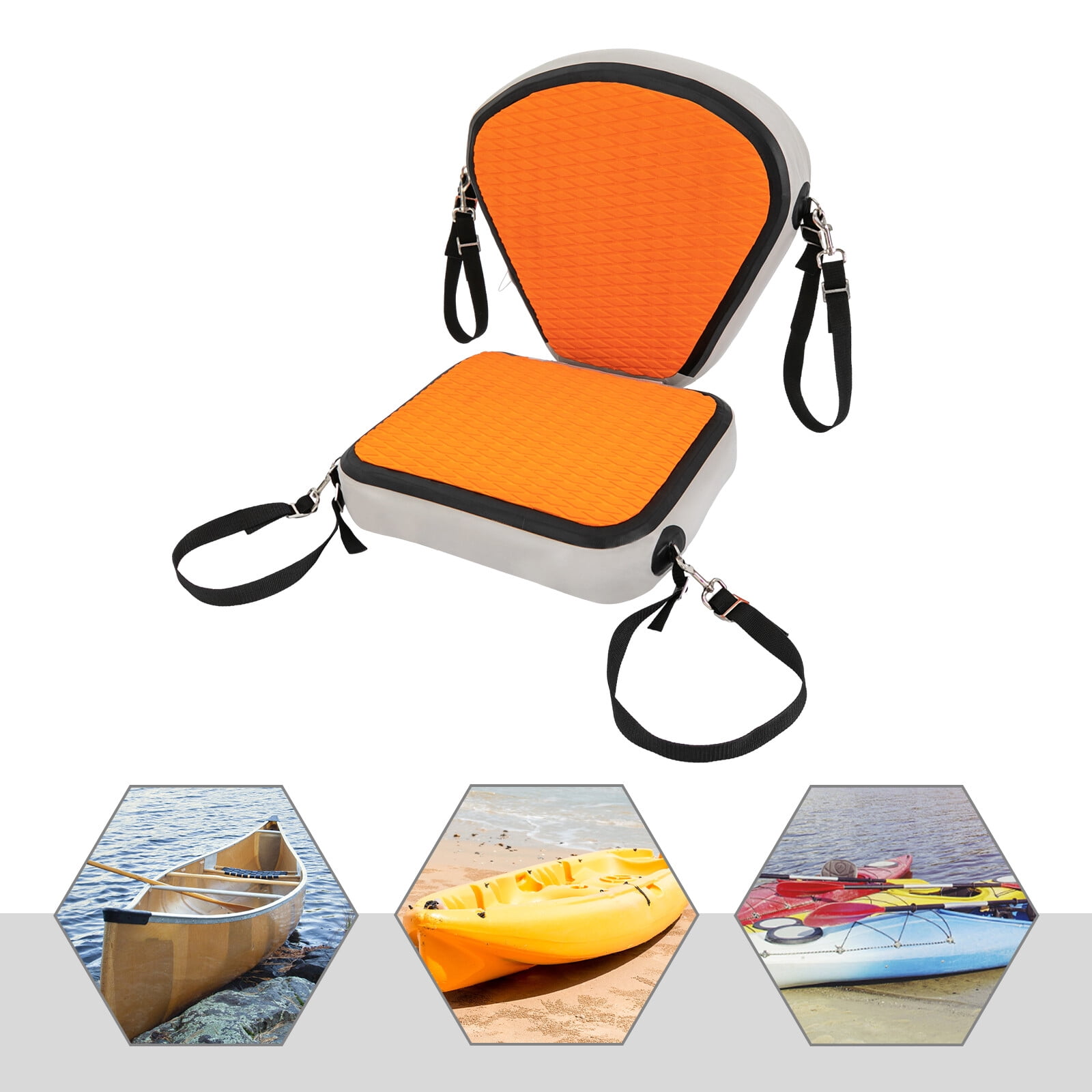 EVA PVC Padded Kayak Seats, Strap Adjustable, Thicken Cushion for Canoeing Drifting, Orange