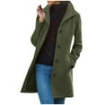 thumbnail image 2 of Guieoi Plus Size Jackets for Women Winter Solid Casual Thicken Wool Stand Collar inner Lining Pocket Breasted Faux Fur Coat Green, 2 of 5