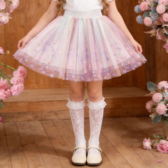 Cowsor Girls Cute Tulle Skirt Fluffy Mesh Mini Skirt Sweet Princess Style Soft Comfortable Wear for Party Holiday School Daily Activities Big Kids