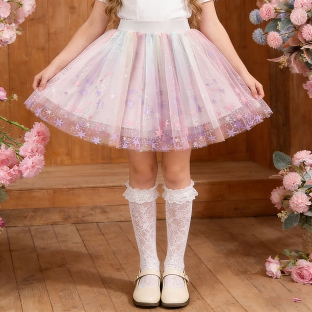 Falda para niña de talla mediana a grande, versátil y de malla abullonada.