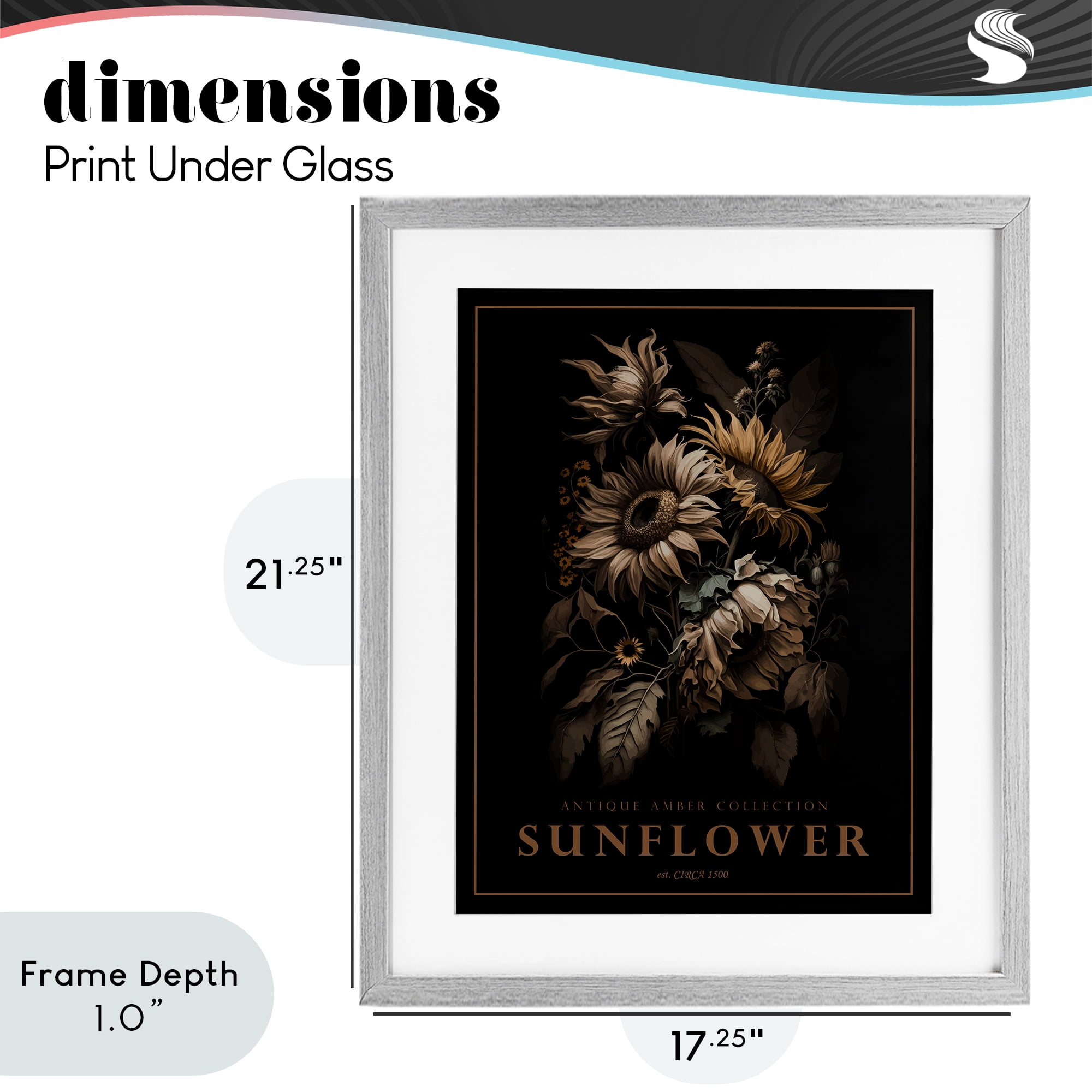 Stupell Industries Antique Sunflower Bushel Gray Framed Print Under Glass, design by Christopher Giampietro