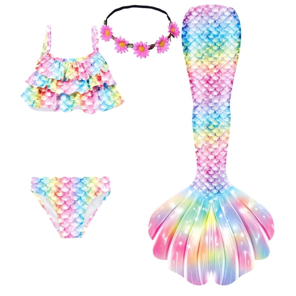 2026 Girls Swimming Mermaid Tail Sets Kids Mermaid Swimsuit Beawear 3-12Years