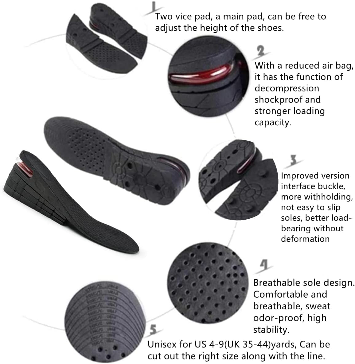 Height Increase Insoles for Men, 4 Layers Shoe Height Inserts to Make You Taller, Multi-Layer Invisible Boosting Lifts Soles for Women Kit with Air Cushion Heel Height 3.54 Inch