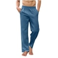 thumbnail image 3 of Men Casual Loose Multi-Pocket Yoga Pants with Elastic Waist, Trousers Joggers, Straight Leg Drawstring, Lightweight Breathable Quick Dry, Gym Workout Running Hiking | AKLJWH,Blue L, 3 of 8
