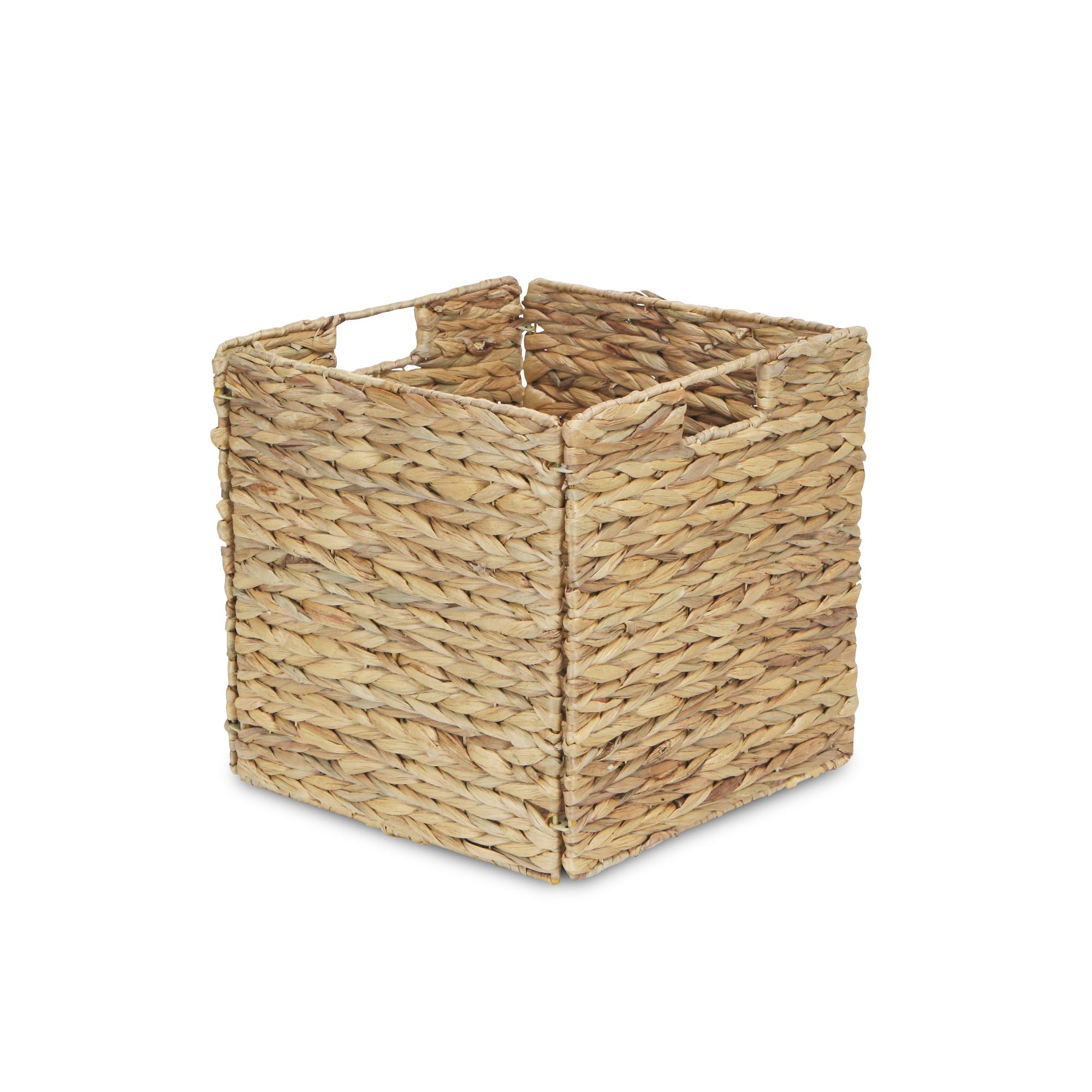 Contemporary Home Living 12" Brown Water Hyacinth Square Foldable Basket with Handle