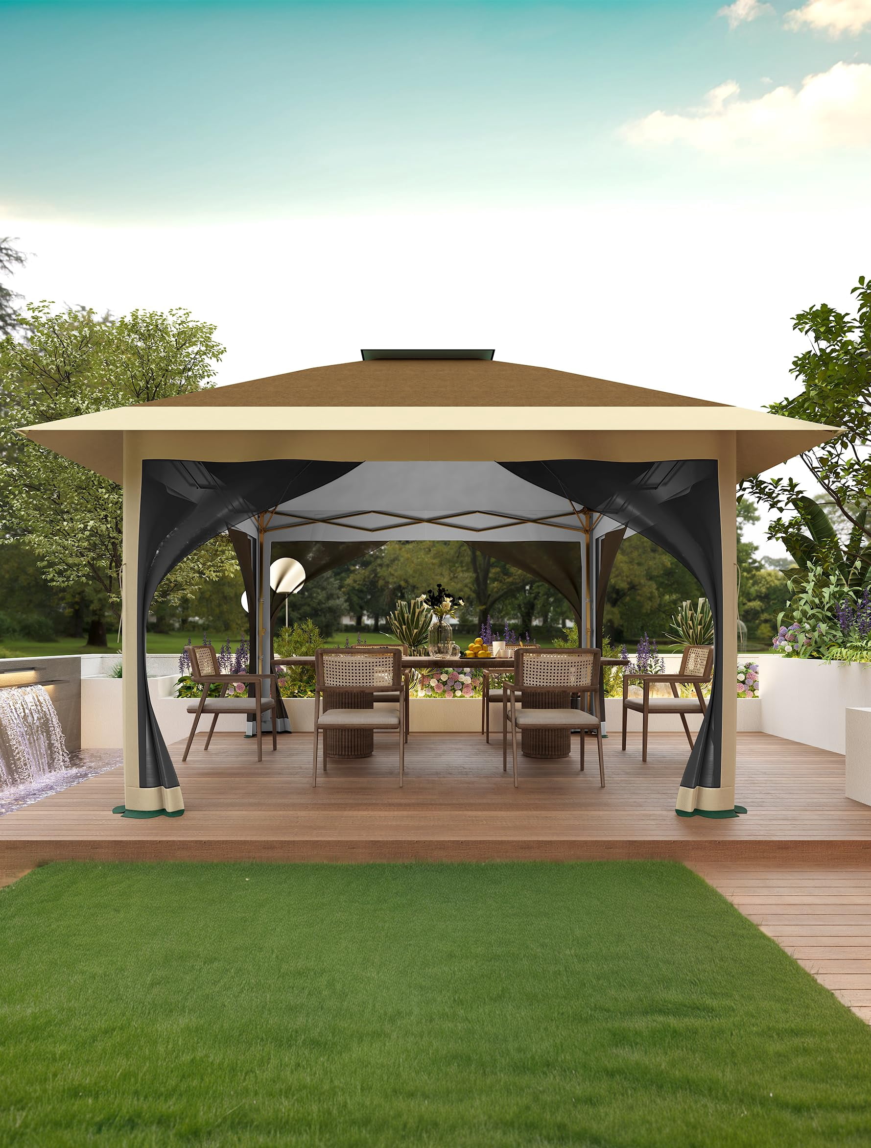 Riedhoff 12'x12' Pop up Gazebo,Outdoor Canopy Shelter with 4 Stanbags for Garden,Khaki