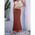 thumbnail image 5 of Linen Flared Maxi Skirt with Back Slit - Elastic Waist Drawstring Long Flowy Ankle-Length Skirt Brick Red XL, 5 of 9