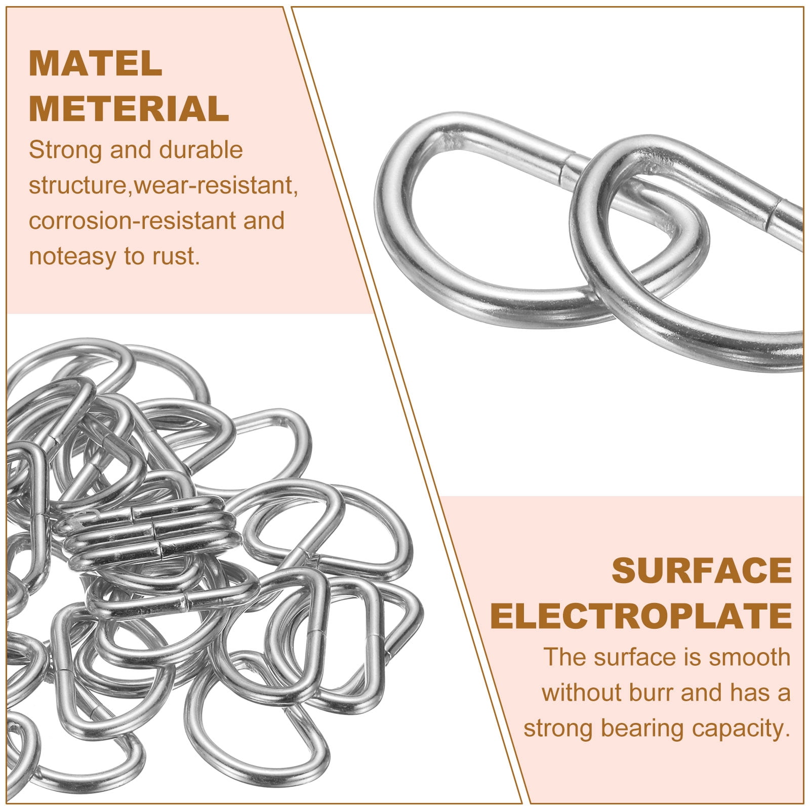 Uxcell 100pcs D Ring 1" (25mm) Metal Electroplate D-Shape Buckle Clips, Silver