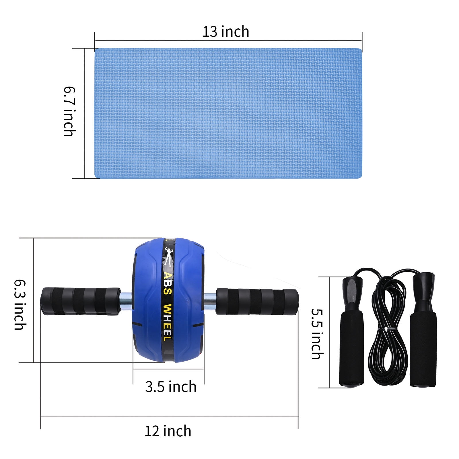6-in-1 Home Abdominal Fitness Set, Ab Roller, Knee Pad, Push-Up Handles & Resistance Bands, Hand Trainer with Skipping Rope (Unisex)
