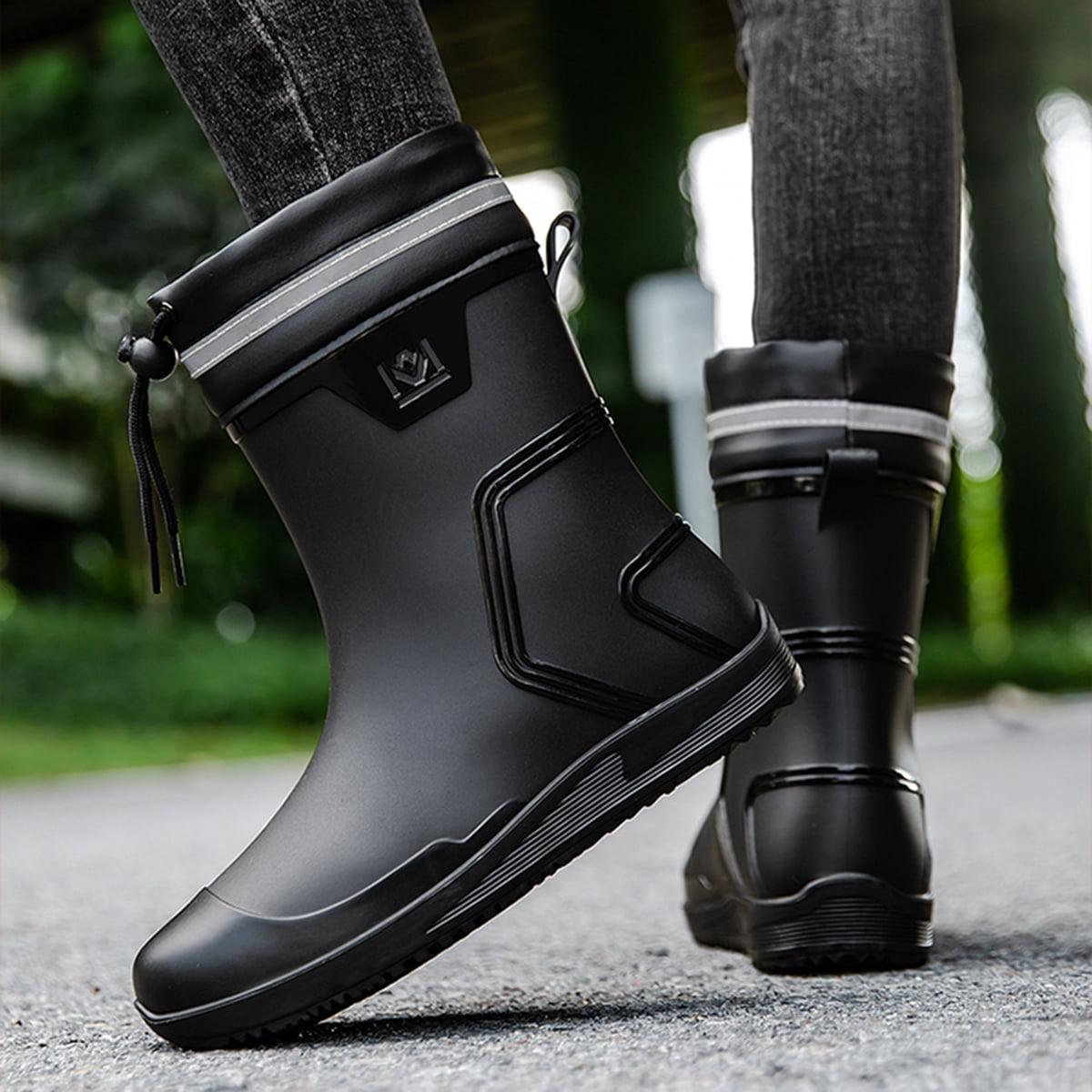AUXDIQ Rain Shoes Men Mid-calf Boots Waterproof Rain Boots Outdoor Garden Shoes