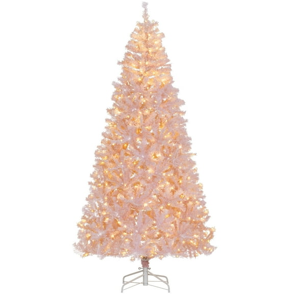 Artificial Christmas Tree, HOMCOM 7.5' Tall Prelit Christmas Tree Douglas Fir Artificial Christmas Tree with Realistic Branches, 500 Warm White LED Lights and 1346 Tips, Pink, Pink Christmas Tree