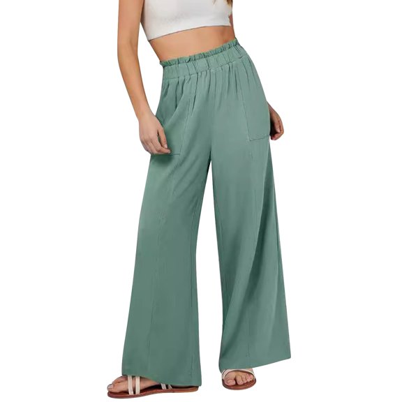 yunLCZ Women's Straight Leg Pants High Wa Womens Linen Pants 2025 Summer Casual Loose Wide Leg Palazzo Pants Spring High Waist Flowy Beach Trousers Outfits