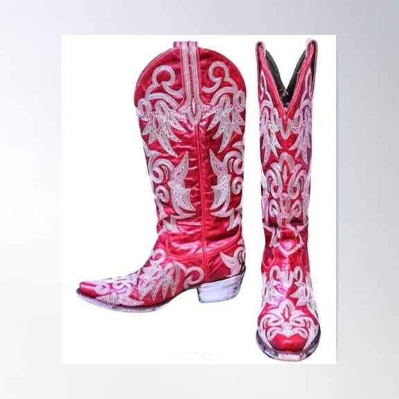 Fancy Red Cowboy Boots Poster Wall Art, Modern Wall Decor For Living Room Bedroom, 8x12 UNFRAMED