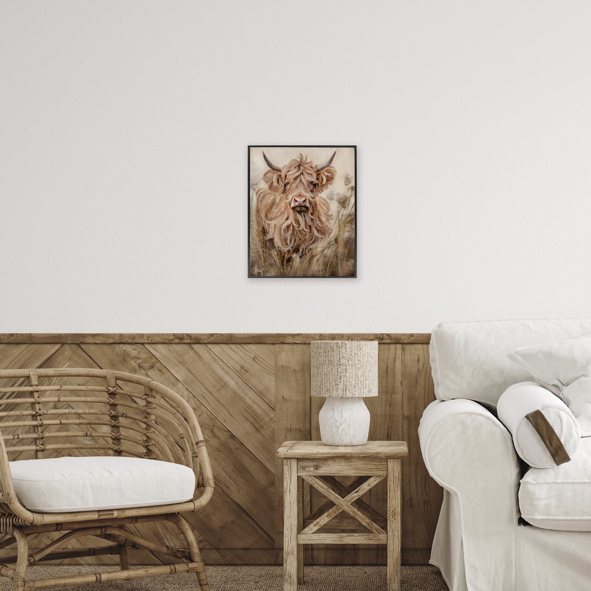 Curly Haired Highland Cattle Black Framed Giclee Art, design by Ashley Bradley